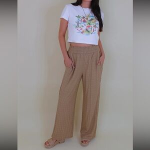Caramel Brown Tan Taupe Quilted Lightweight Flowy Pants